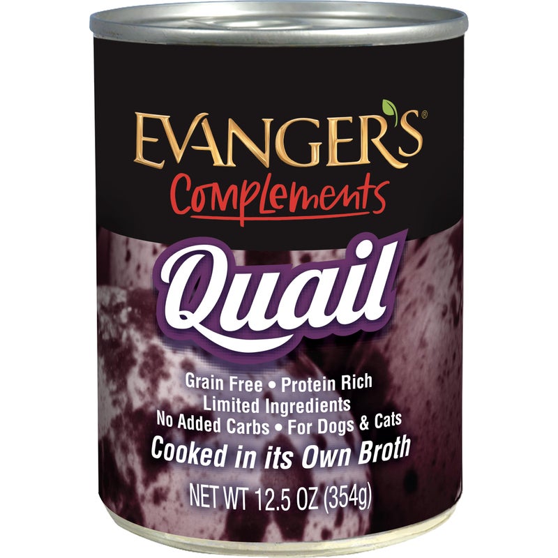 Evanger's Complements Grain Free Quail for Dogs, Cats & Ferrets â€“ 12 Count, 12.5 oz Each â€“ Single Protein, Grain & Gluten Free, Limited Ingredients, Nutrient-Rich Broth - Image 1